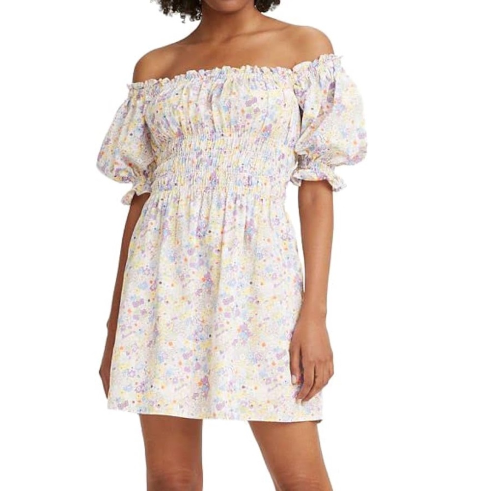 Levi's Women's Verenne floral Mini Dress bloggers favorite off the shoulder cute